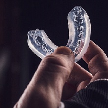 An up-close view of a customized mouthguard in Evanston