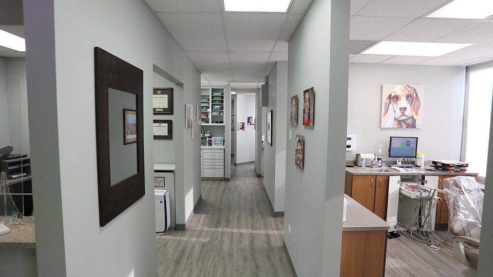 Office hallway looking into treatment room