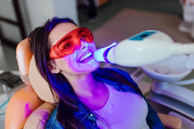 A woman receiving teeth whitening treatment

